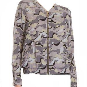 Harve Benard Camouflage Zip Up Jacket with Gold Detail